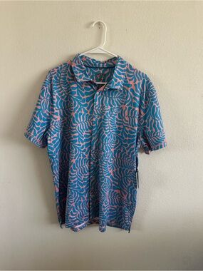 Amble golf shirt in Printed Polo in Blue & Pink